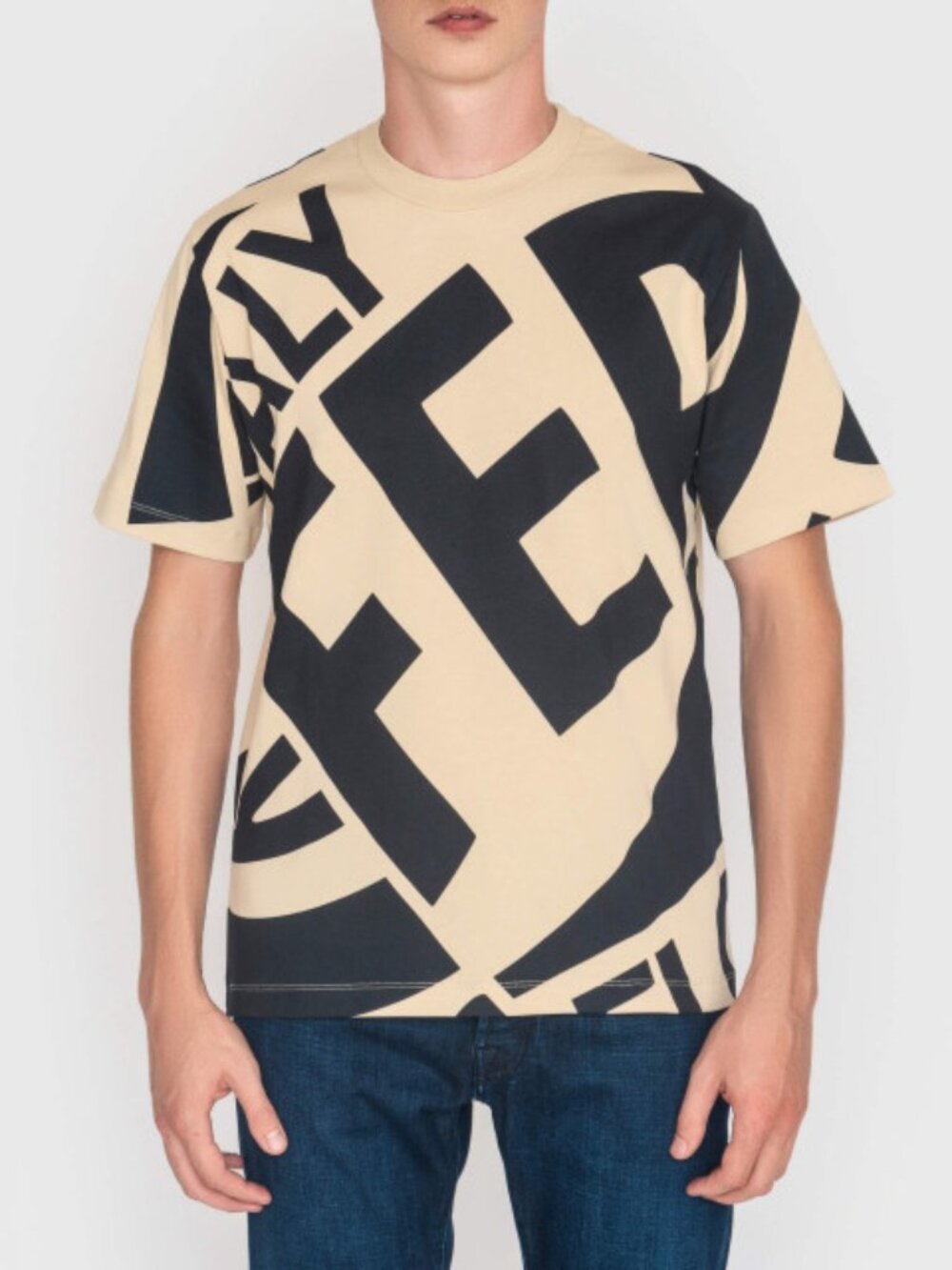 Ferragamo Men's Beige Black Logo Graphic T-Shirt Short Sleeve